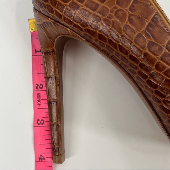 RALPH LAUREN Purple Label Celia Brown Embossed Leather Pumps ITALY 39.5 - Picture 5 of 9